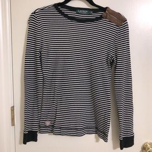 Lauren Ralph Lauren Striped Suede Elbow Patch & Zipper Detail Size Small